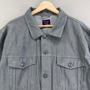 Untuckit Tibouren Trucker Jacket‎ Mens XXL Gray Black Linen Blend